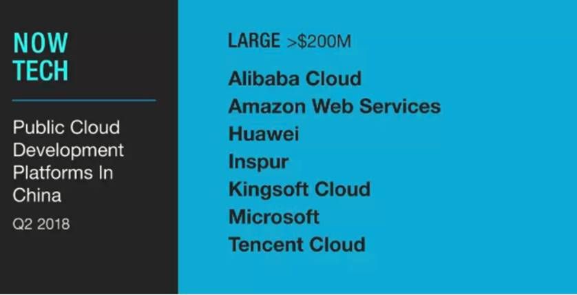 浪潮云入围《Public Cloud Development Platforms In China,Q2 2018》大型厂商阵营